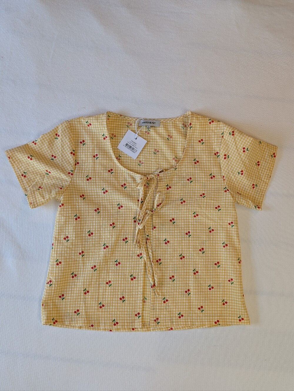 Paper Heart Yellow Gingham Cherry Crop Top